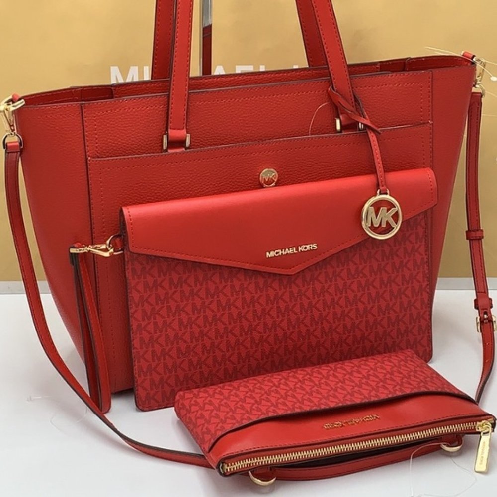 Michael Kors Maisie Large Pebbled Leather 3-in-1 Tote Bag Flame multi color - Picture 16 of 16